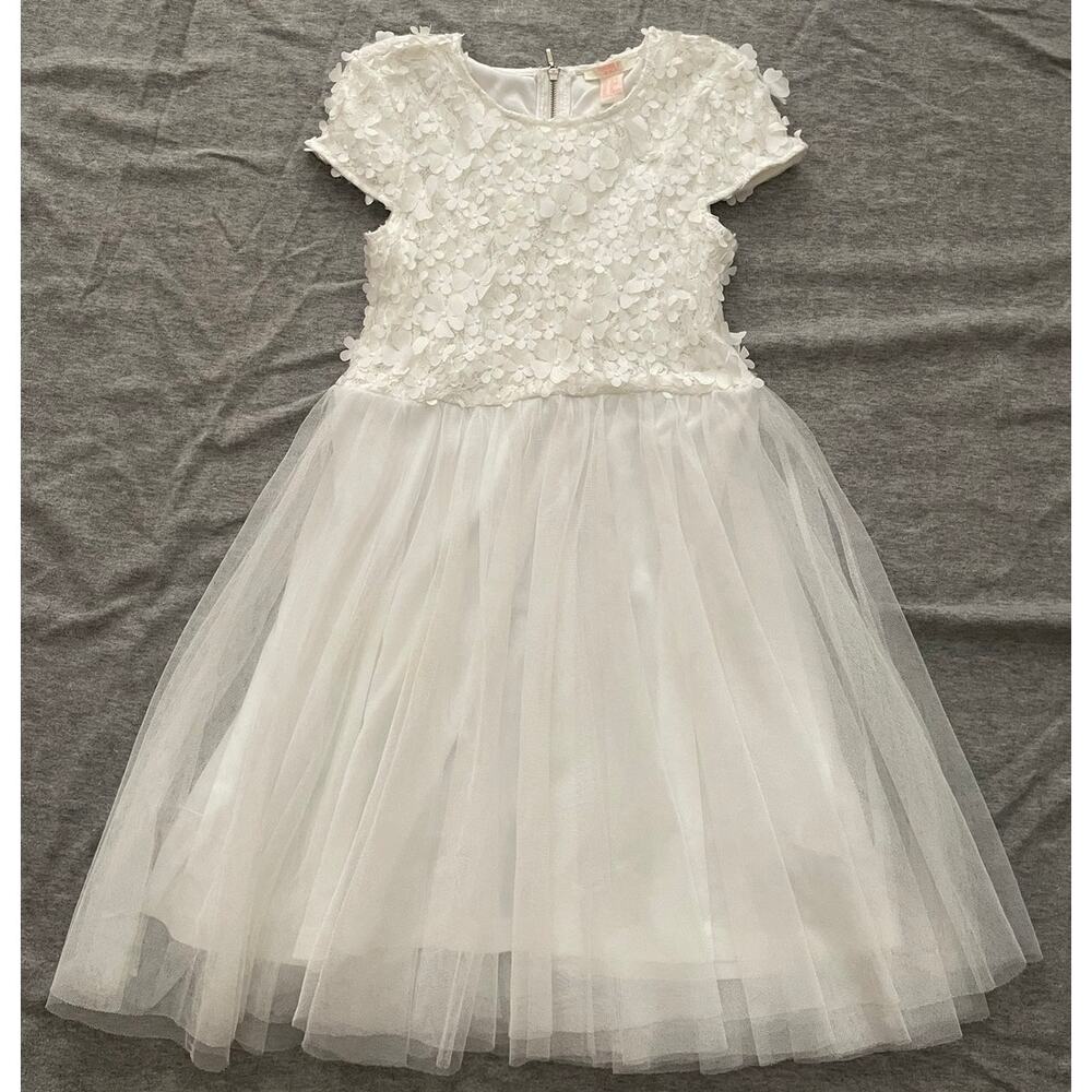 Forever 21 Girls Size 13/14 White Floral Tulle Midi Dress